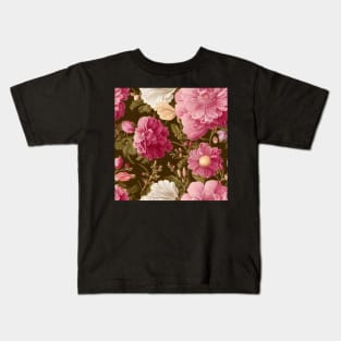 Vintage Floral Light Pink and White Flowers on Olive Green Kids T-Shirt